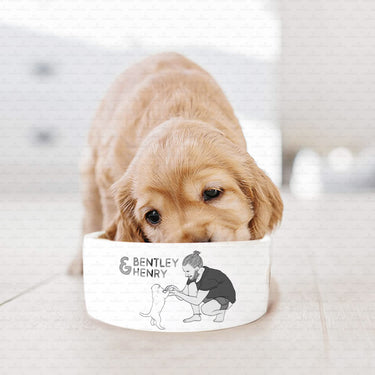 Personalized Dog Gift - Black And White You And Puppy Line Art For Puppy Lovers - Pet Bowl